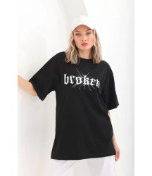 Unisex Baskılı Oversize T-Shirt - Siyah