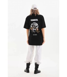 Unisex Baskılı Oversize T-Shirt - Siyah