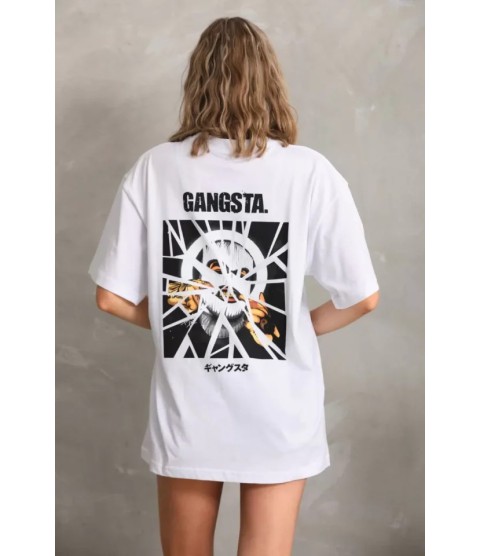 Unisex Baskılı Oversize T-Shirt - Beyaz
