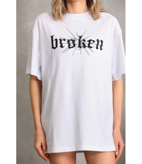 Unisex Baskılı Oversize T-Shirt - Beyaz