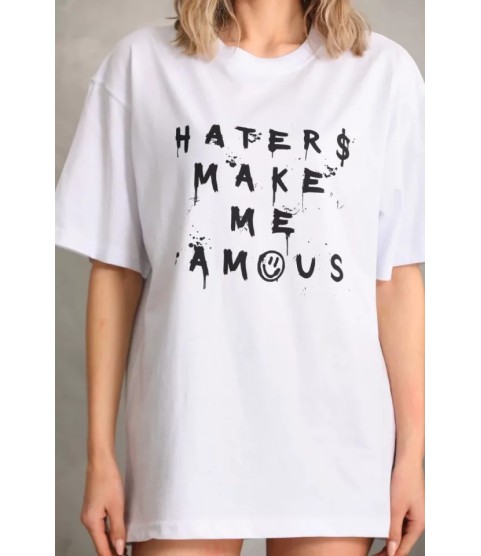 Unisex Baskılı Oversize T-Shirt - Beyaz