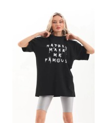 Unisex Baskılı Oversize T-Shirt - Siyah