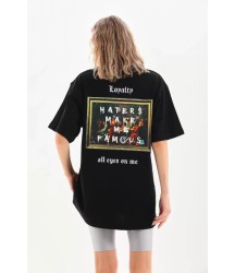 Unisex Baskılı Oversize T-Shirt - Siyah