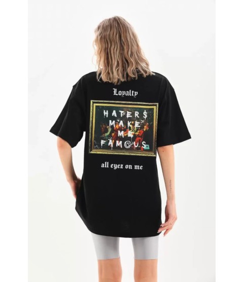 Unisex Baskılı Oversize T-Shirt - Siyah