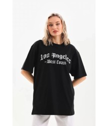 Unisex Baskılı Oversize T-Shirt - Siyah