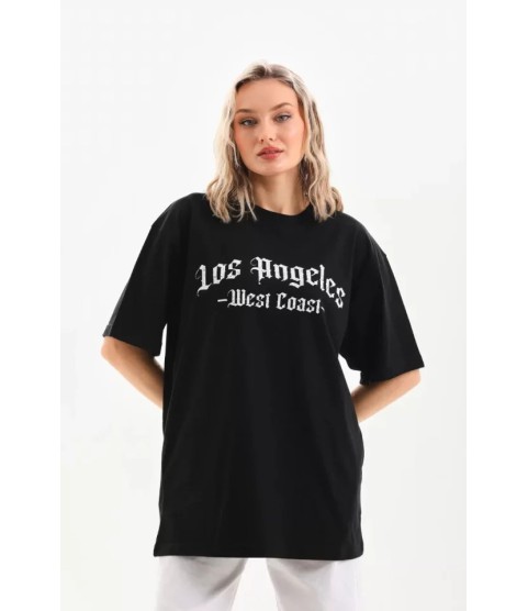 Unisex Baskılı Oversize T-Shirt - Siyah