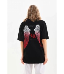 Unisex Baskılı Oversize T-Shirt - Siyah