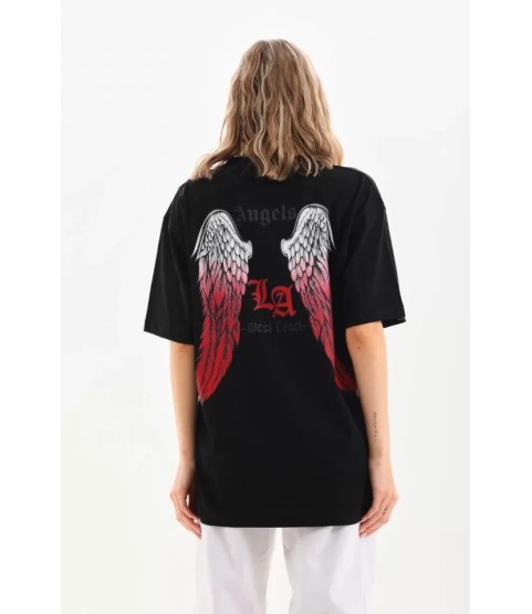 Unisex Baskılı Oversize T-Shirt - Siyah