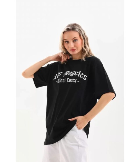 Unisex Baskılı Oversize T-Shirt - Siyah