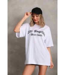 Unisex Baskılı Oversize T-Shirt - Beyaz