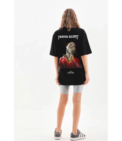 Unisex Baskılı Oversize T-Shirt - Siyah