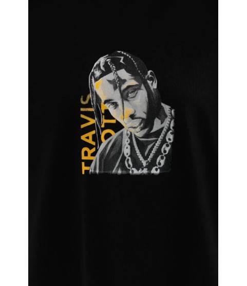 Unisex Baskılı Oversize T-Shirt - Siyah