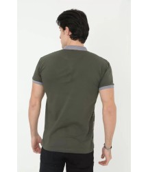 Erkek Yakalı Slim Fit Baskılı T-Shirt - Haki