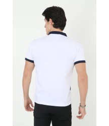 Erkek Yakalı Slim Fit Baskılı T-Shirt - Beyaz