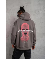 Erkek Maske Baskılı Kapüşonlu Sweat - Gri