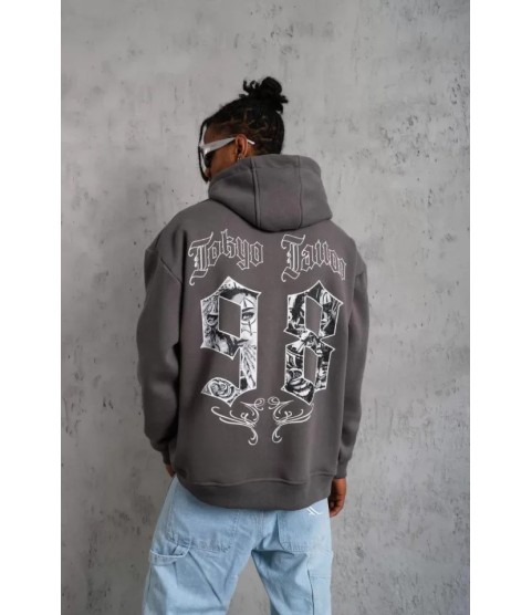 Erkek 98 Baskılı Kapşonlu Sweat - Gri
