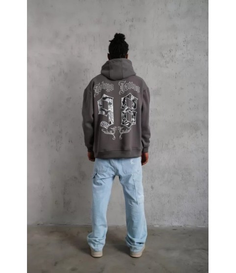 Erkek 98 Baskılı Kapşonlu Sweat - Gri