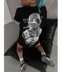 Unisex Baskılı Oversize T-Shirt - Siyah