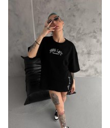 Unisex Baskılı Oversize T-Shirt - Siyah