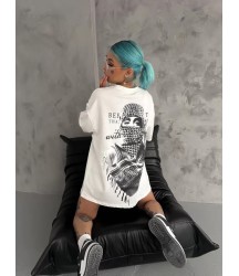 Unisex Baskılı Oversize T-Shirt - Beyaz