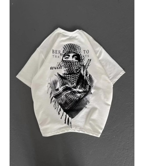 Unisex Baskılı Oversize T-Shirt - Beyaz