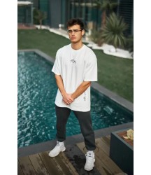 Unisex Baskılı Oversize T-Shirt - Beyaz