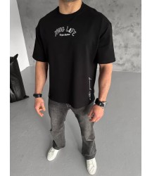 Unisex Baskılı Oversize T-Shirt - Siyah