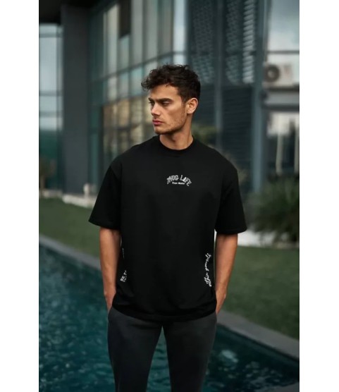 Unisex Baskılı Oversize T-Shirt - Siyah