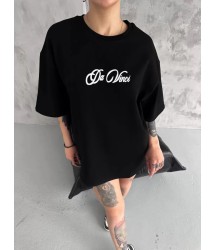 Unisex Baskılı Oversize T-Shirt - Siyah