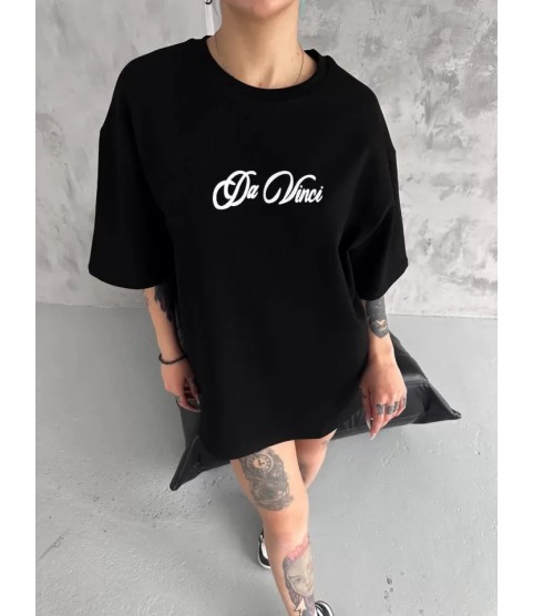 Unisex Baskılı Oversize T-Shirt - Siyah
