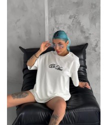Unisex Baskılı Oversize T-Shirt - Beyaz