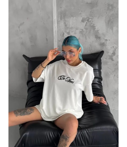 Unisex Baskılı Oversize T-Shirt - Beyaz
