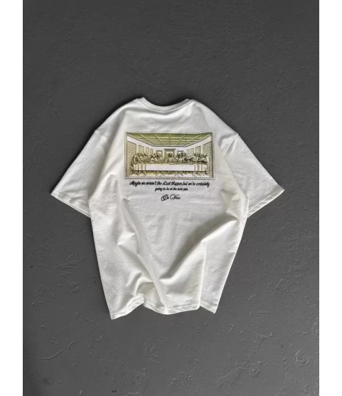 Unisex Baskılı Oversize T-Shirt - Beyaz