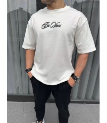 Unisex Baskılı Oversize T-Shirt - Beyaz