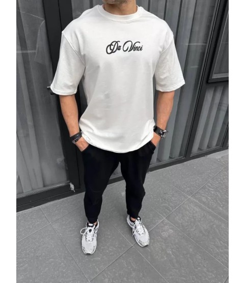 Unisex Baskılı Oversize T-Shirt - Beyaz
