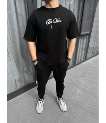 Unisex Baskılı Oversize T-Shirt - Siyah