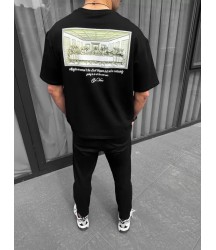 Unisex Baskılı Oversize T-Shirt - Siyah