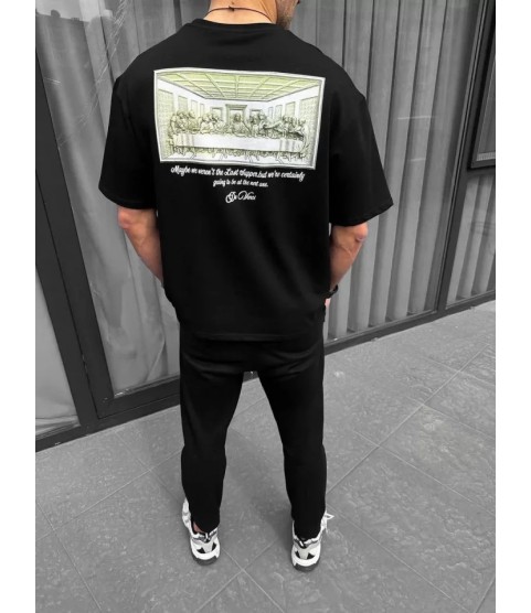 Unisex Baskılı Oversize T-Shirt - Siyah