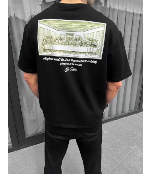 Unisex Baskılı Oversize T-Shirt - Siyah