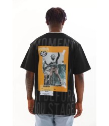 Unisex Baskılı Oversize T-Shirt - Siyah