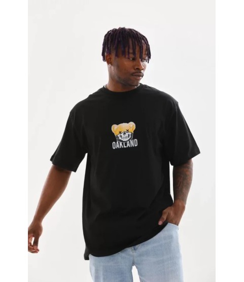 Unisex Baskılı Oversize T-Shirt - Siyah