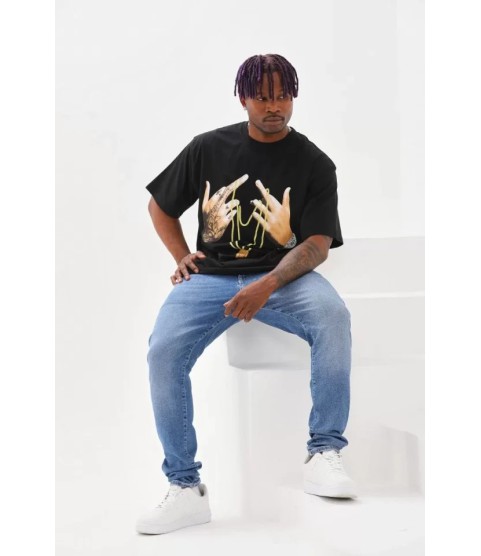 Unisex Baskılı Oversize T-Shirt - Siyah