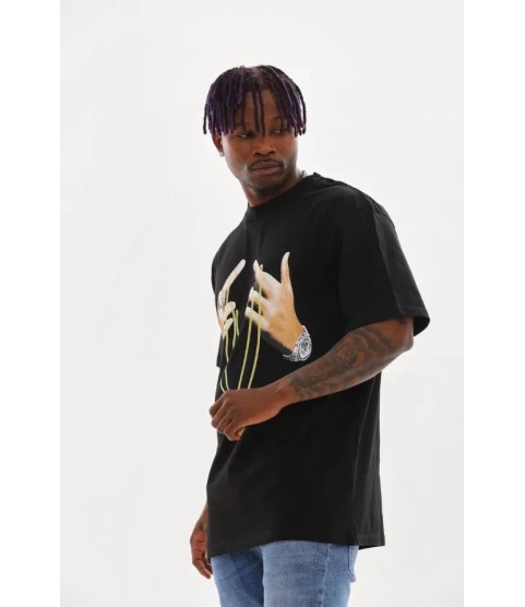 Unisex Baskılı Oversize T-Shirt - Siyah