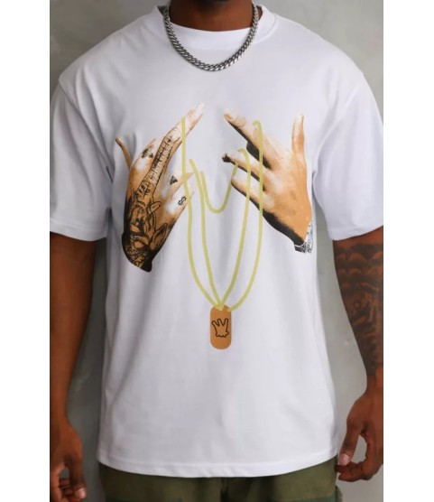Unisex Baskılı Oversize T-Shirt - Beyaz