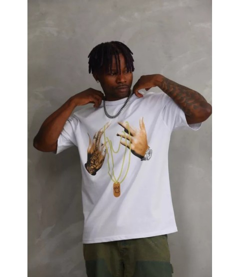 Unisex Baskılı Oversize T-Shirt - Beyaz