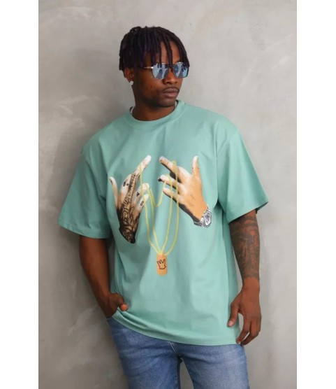 Unisex Baskılı Oversize T-Shirt - Mint Yeşili