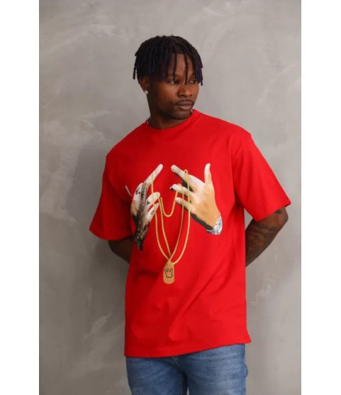 Unisex Baskılı Oversize T-Shirt - Kırmızı