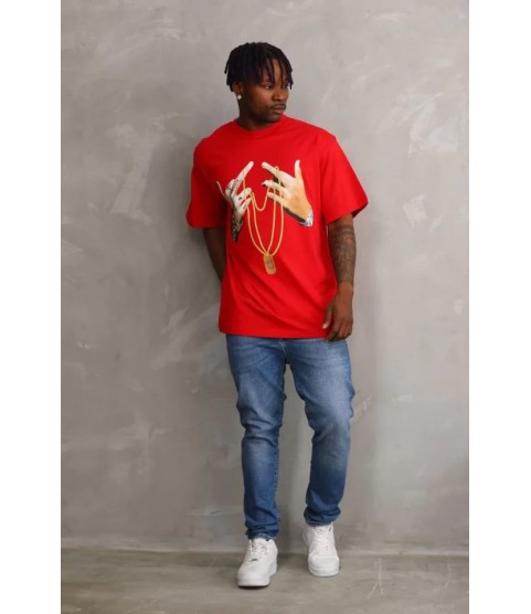 Unisex Baskılı Oversize T-Shirt - Kırmızı