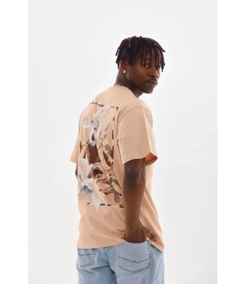 Unisex Baskılı Oversize T-Shirt - Bej