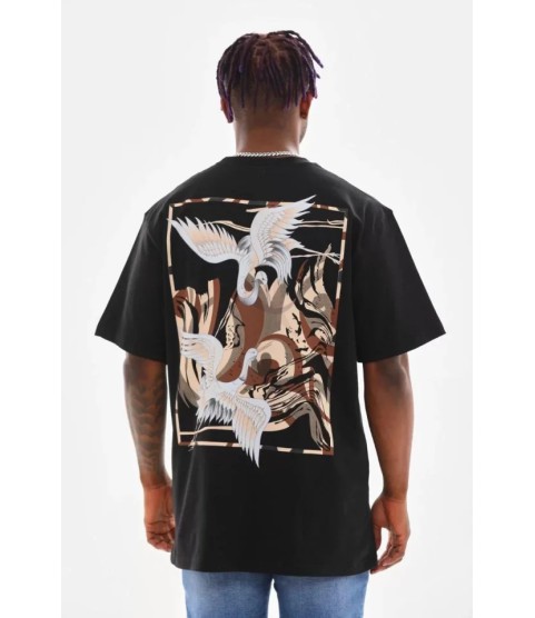 Unisex Baskılı Oversize T-Shirt - Siyah